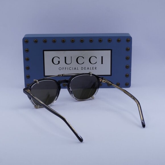 Gucci GG1212S 002 Round Sunglasses - Black/Crystal with Gold Clip-On Brown - Picture 7 of 12